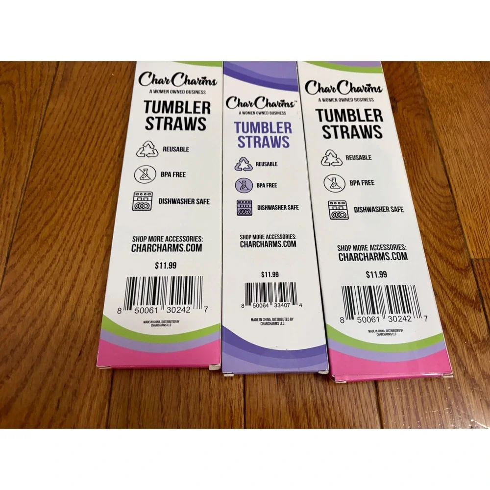 CharCharms Tumbler Straws 3 Pack Bundle Reusable BPA Free for 30oz 40oz Cups NEW